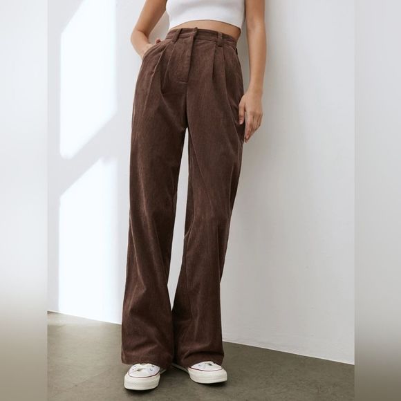 Bailey Rose Pants - NWOT Bailey Rose High Rise Pleated Wide Leg Rich Brown Corduroy Trouser Pants